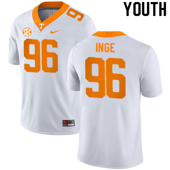 Youth #96 Isaiah Inge Tennessee Volunteers College Football Jerseys Stitched-White